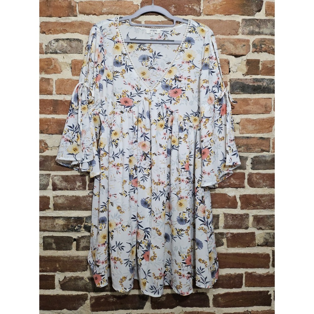 Umgee Floral Babydoll Dress‎ Sz S Slit Bell Sleeve Boho Cottagecore Spring Dress